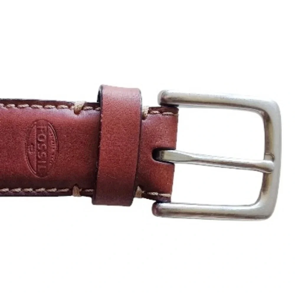 Mens Fossil Brown Leather Belt Gorpcore Grunge 90s 80s Work Quality Classic